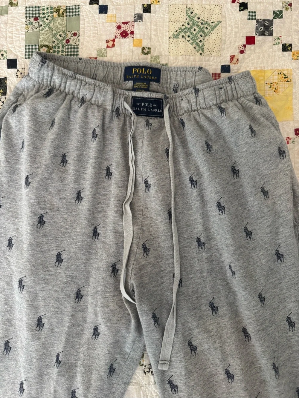 Polo by Ralph Lauren Gray Jogger Pajama Bottoms with Navy Pony Embroidery